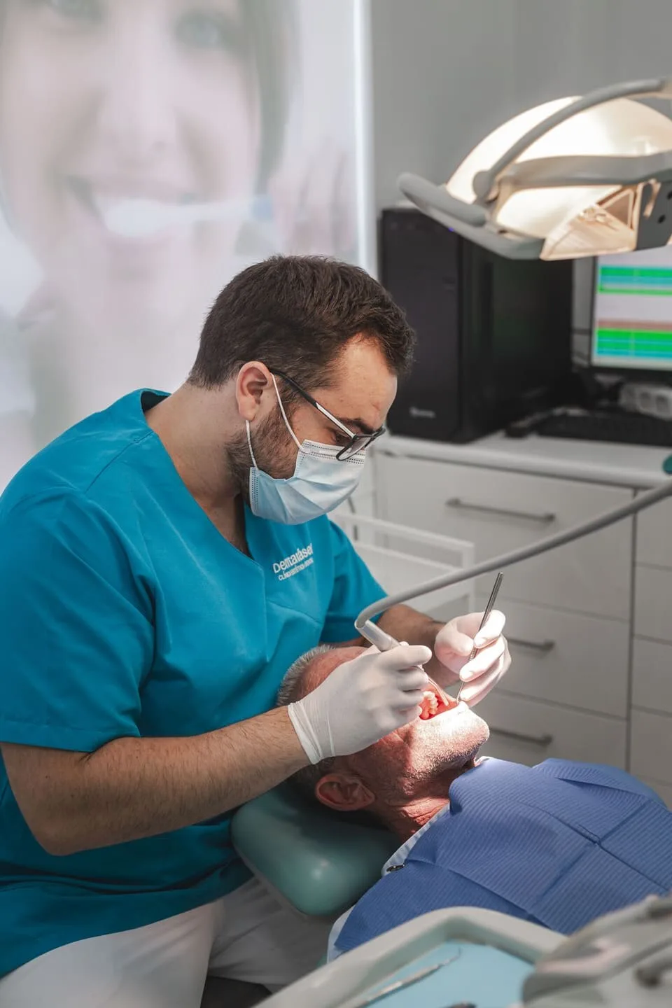 Dentista de Dentaláser tratando a un paciente de urgencia